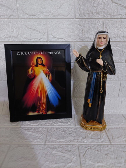 Quadro Jesus Misericordioso + Imagem de Santa Faustina