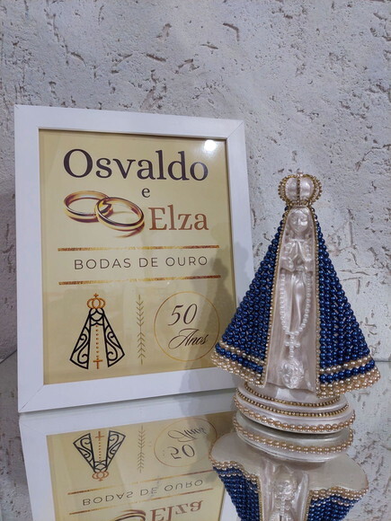 Quadro Personalizado Bodas de Ouro + Imagem de N S Aparecida