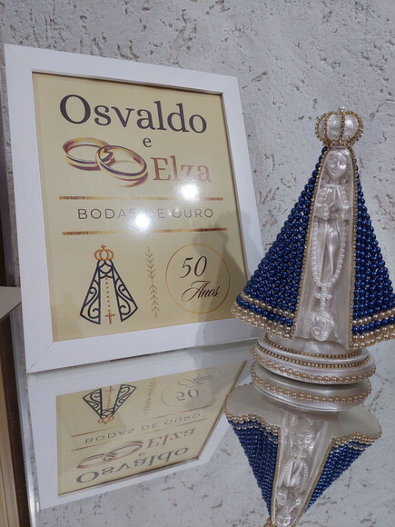Quadro Personalizado Bodas de Ouro + Imagem de N S Aparecida