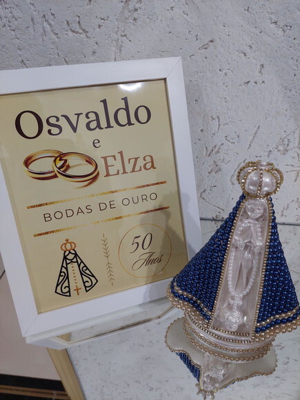 Quadro Personalizado Bodas de Ouro + Imagem de N S Aparecida