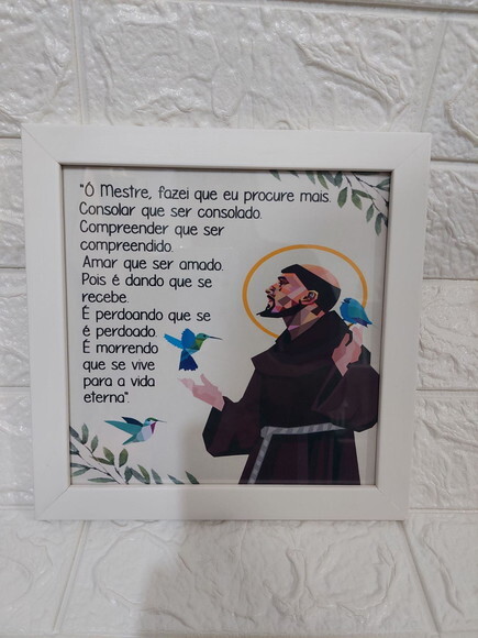 Quadro religioso com oração de São Francisco