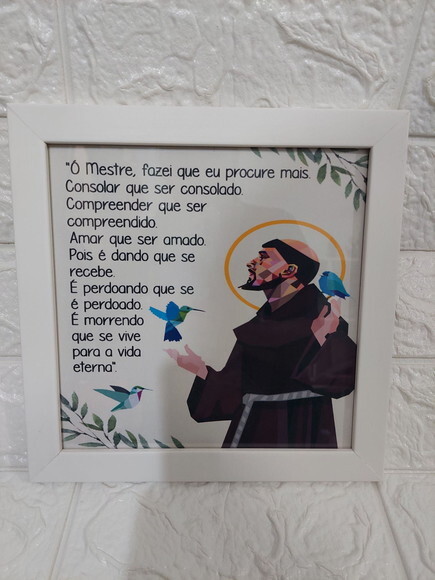 Quadro religioso com oração de São Francisco