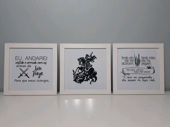 Trio de quadros com oração de São Jorge