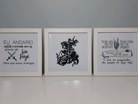 Trio de quadros com oração de São Jorge