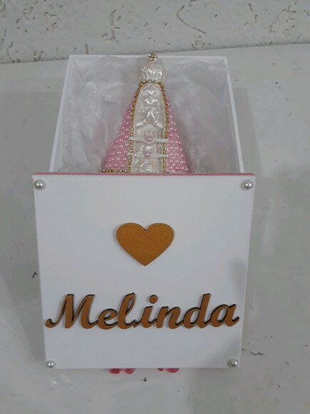 Caixa personalizada com Nossa Senhora Aparecida Baby Rosa