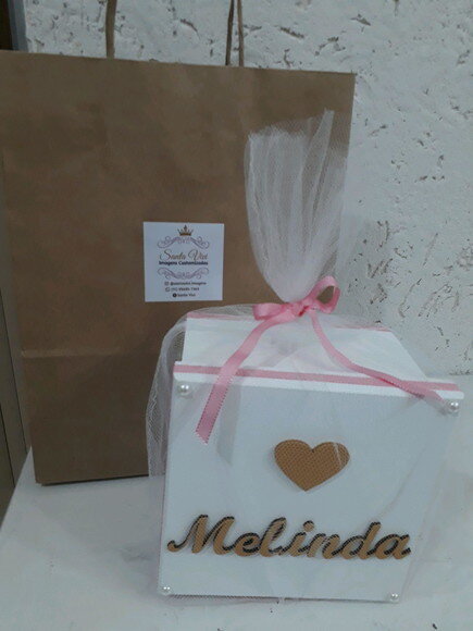 Caixa personalizada com Nossa Senhora Aparecida Baby Rosa