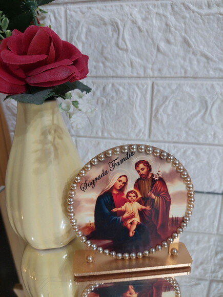 Enfeite de Mesa da Sagrada Família em mdf , Lembrancinha
