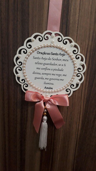 Escapulario de porta com Espírito Santo e oração Santo Anjo