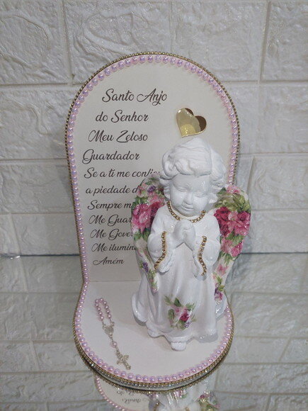 Imagem Anjo Menina + Base em mdf com Oração de Santo Anjo