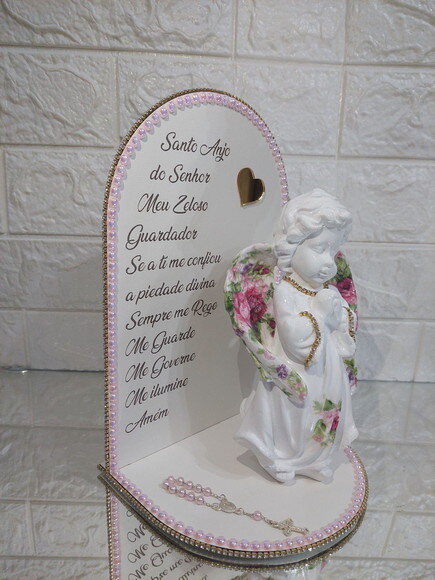Imagem Anjo Menina + Base em mdf com Oração de Santo Anjo
