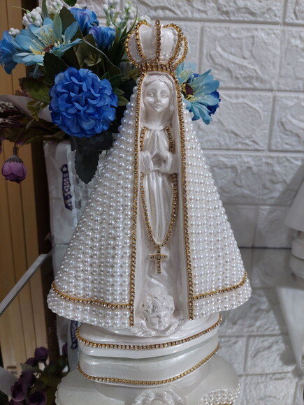 N Sra Aparecida 25cm, com Pérolas Brancas, para Casamento
