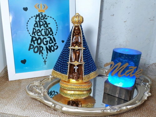 Nossa Senhora Aparecida 20 cm com pérolas