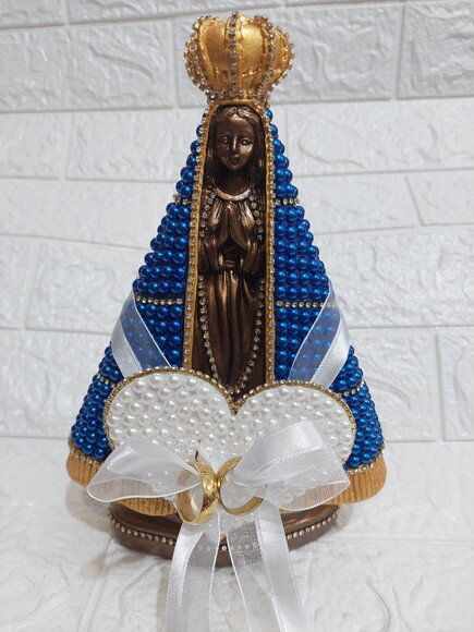 Nossa Senhora Aparecida 25cm, Com Coração Porta Alianças