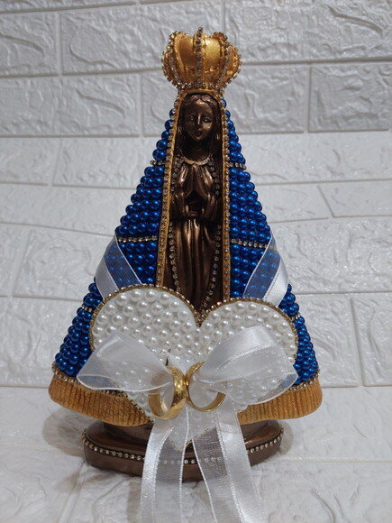 Nossa Senhora Aparecida 25cm, Com Coração Porta Alianças