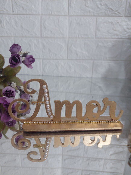 Palavra Amor em Mdf, Dourado, Enfeite de Mesa