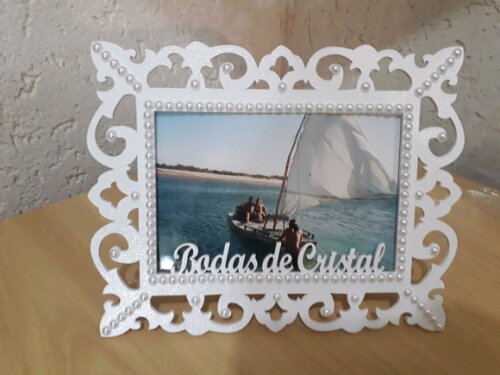 Porta Retrato de MDF com pérolas para Bodas/Casamento