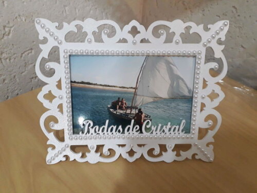 Porta Retrato de MDF com pérolas para Bodas/Casamento