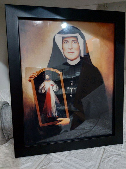 Quadro de Santa Faustina com Jesus Misericordioso