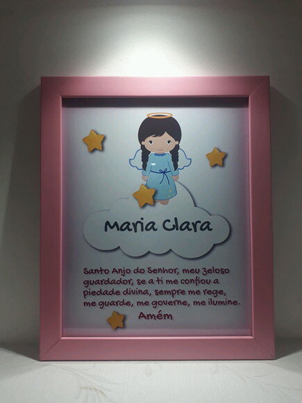 Quadro Decorativo religioso com oração Santo Anjo meninamold