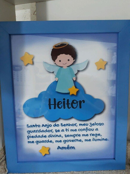 Quadro Decorativo religioso com oração Santo Anjo menino