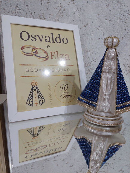 Quadro Personalizado Bodas de Ouro + Imagem de N S Aparecida