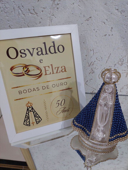 Quadro Personalizado Bodas de Ouro + Imagem de N S Aparecida