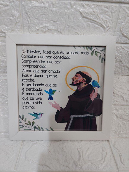 Quadro religioso com oração de São Francisco