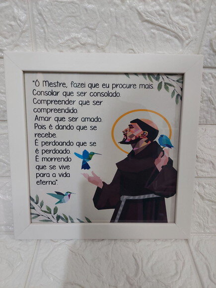 Quadro religioso com oração de São Francisco