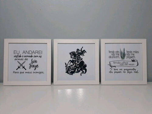 Trio de quadros com oração de São Jorge