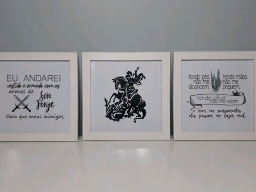Trio de quadros com oração de São Jorge