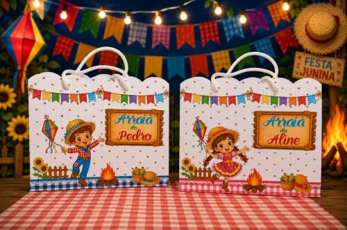 20 unidades Sacolinha personalizada Tema festa junina menino ou m