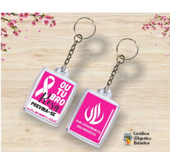 100 Chaveiros Personalizados Campanha Outubro Rosa