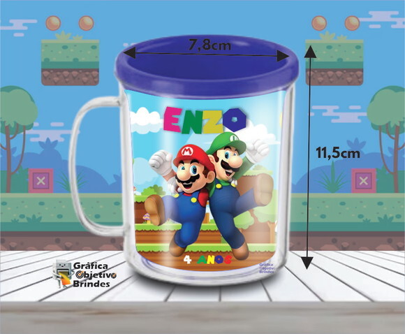 Caneca de Acrílico Personalizada - Lembrancinha Super Mario