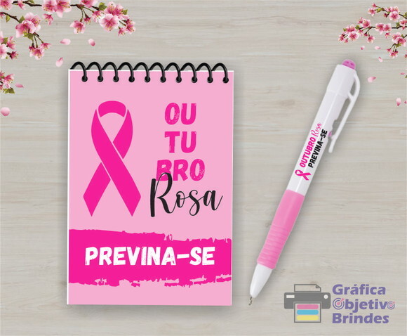 Kit Bloquinho e Caneta Personalizados Outubro Rosa