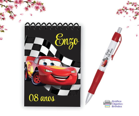 Kit Personalizado Bloquinho e Caneta Carros Disney