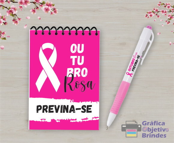 Lembrancinha Personalizada Bloquinho e Caneta Outubro Rosa
