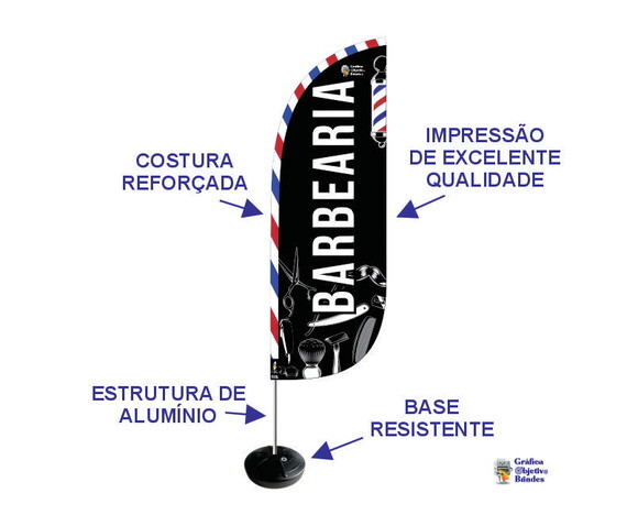 Wind Banner Barbearia Dupla Face Kit Completo 1,90m Fly Flag