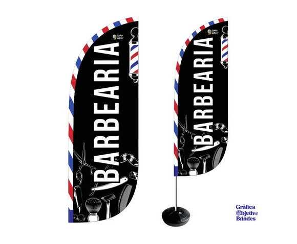 Wind Banner Barbearia Dupla Face Kit Completo 1,90m Fly Flag