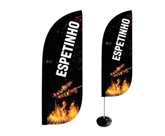 Wind Banner Espetinho Kit Completo Dupla Face 1,90x65cm
