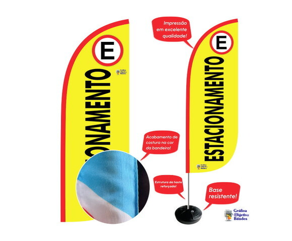 Wind Banner Estacionamento Dupla Face Kit Completo 1,90x65cm