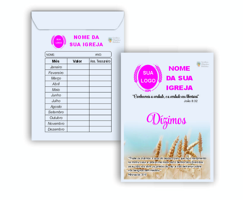 Envelope Personalizado Dízimo para Igreja - 25x17,6cm (500 unida