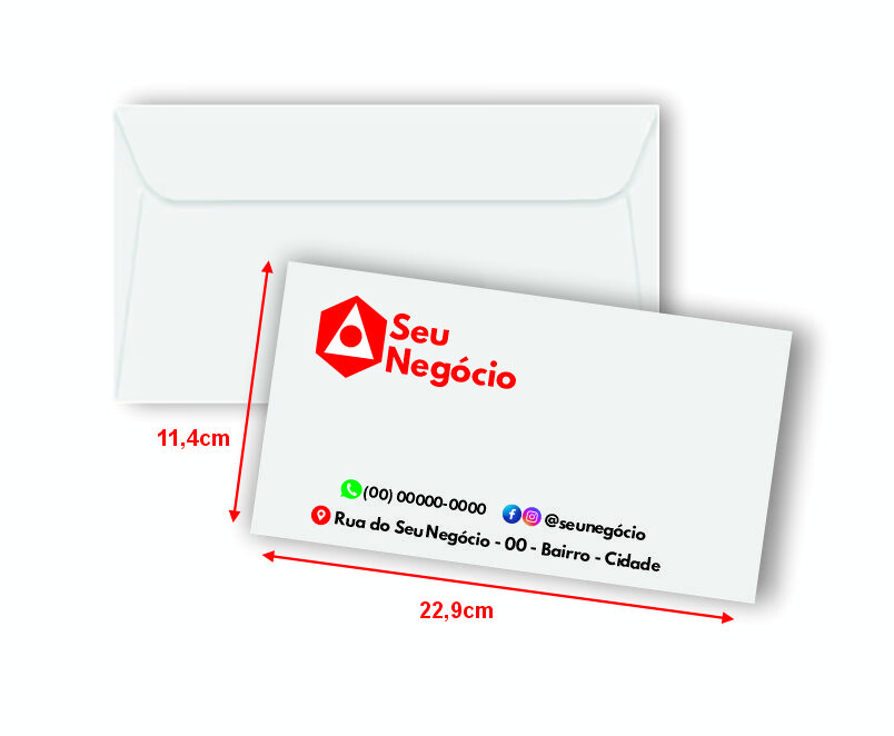 100 Envelopes Ofício Personalizados 22,9x11,4cm