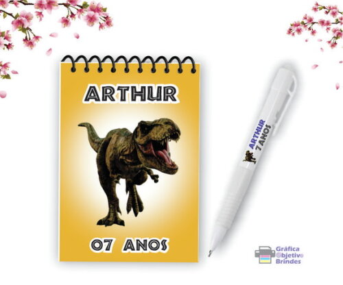 Kit Personalizado Bloquinho e Caneta Dinossauro