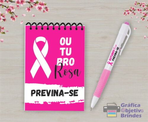 Lembrancinha Personalizada Bloquinho e Caneta Outubro Rosa
