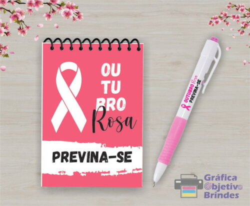 Lembrancinha Personalizada Bloquinho e Caneta Outubro Rosa