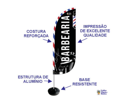 Wind Banner Barbearia Dupla Face Kit Completo 1,90m Fly Flag