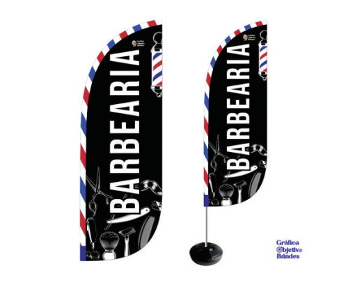 Wind Banner Barbearia Dupla Face Kit Completo 1,90m Fly Flag