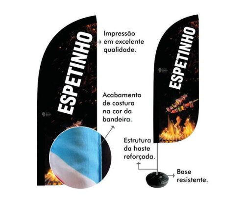 Wind Banner Espetinho Kit Completo Dupla Face 1,90x65cm