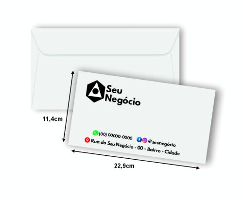 Envelopes Ofício Personalizados 22,9x11,4cm (50 unidades)