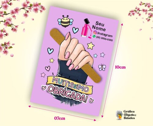 Cartão Personalizado com Logo e Mini Lixa para Brinde ou Lembrancinha